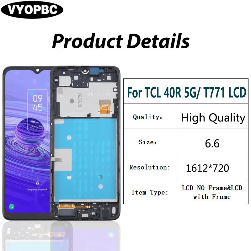 Original Lcds 6.6'' For TCL 40R,40 R 5G ,LCD Display Touch Screen