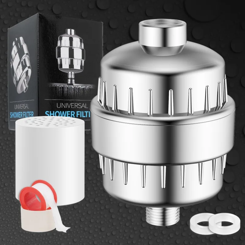20-Layer 15-Stage Shower Head Water Filter Set, Home Bathroom Filtration System with Replacement Cartridge, Universal 1/2-Inch