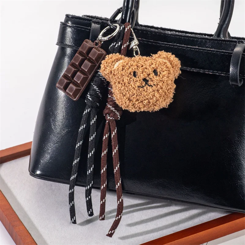 Y2K Braided Rope Bag Pendant High-grade Cute Plush Bear Keychain Pendant Fashion Bag Accessories for Women Girl