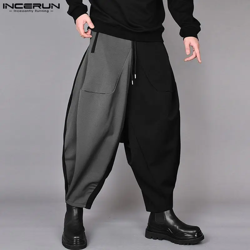 INCERUN-Pantalones largos de pierna ancha para hombre, pantalón de estilo coreano, a la moda, informal, con retales y contraste de Color, S-5XL, 2024