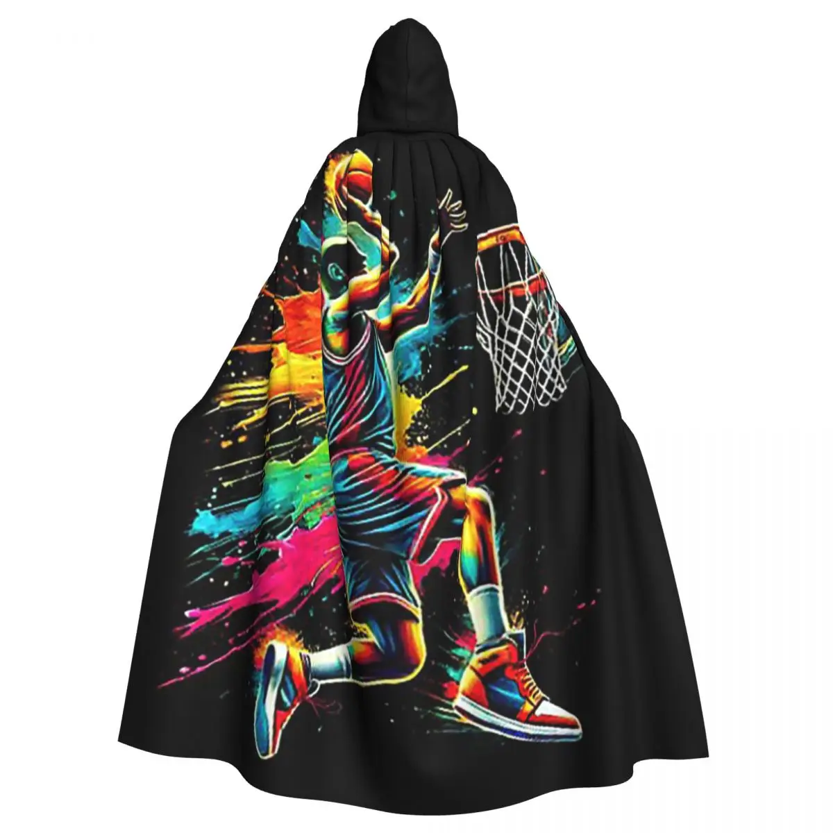 Jugador de baloncesto colorido para hombre, capa larga con capucha, disfraz Medieval de bruja, capa de Cosplay, Halloween, vampiro, adulto, Unisex