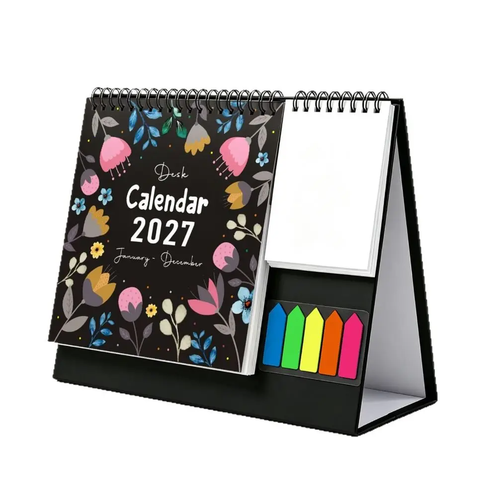 New Jan. 2027 - Dec. 2027 2027 Desk Calendar Daily Study Elegant Double-coil Calendar Exquisite Foldable English Calendar Office