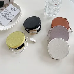 Fashion Women PU Leather Coin Purse Lovely Round Zipper Short Small Wallet Japanese Korean Style Headset Card Bag