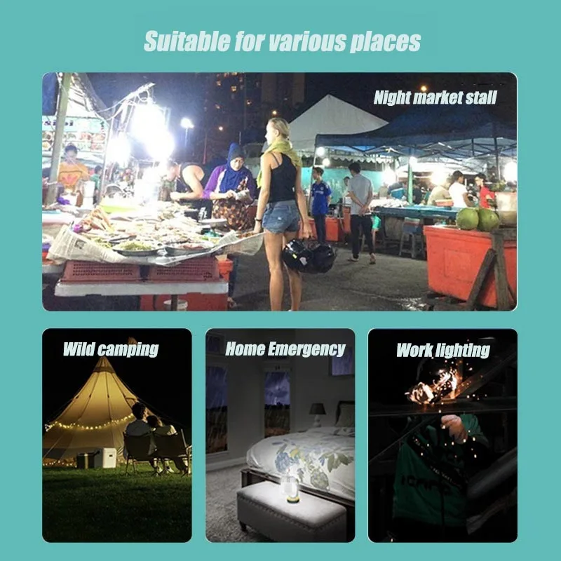 High Power USB Rechargeable LED Portable Lantern with Hook for Emergency Outdoor Camping Tent Lighting Flashlight Bulb