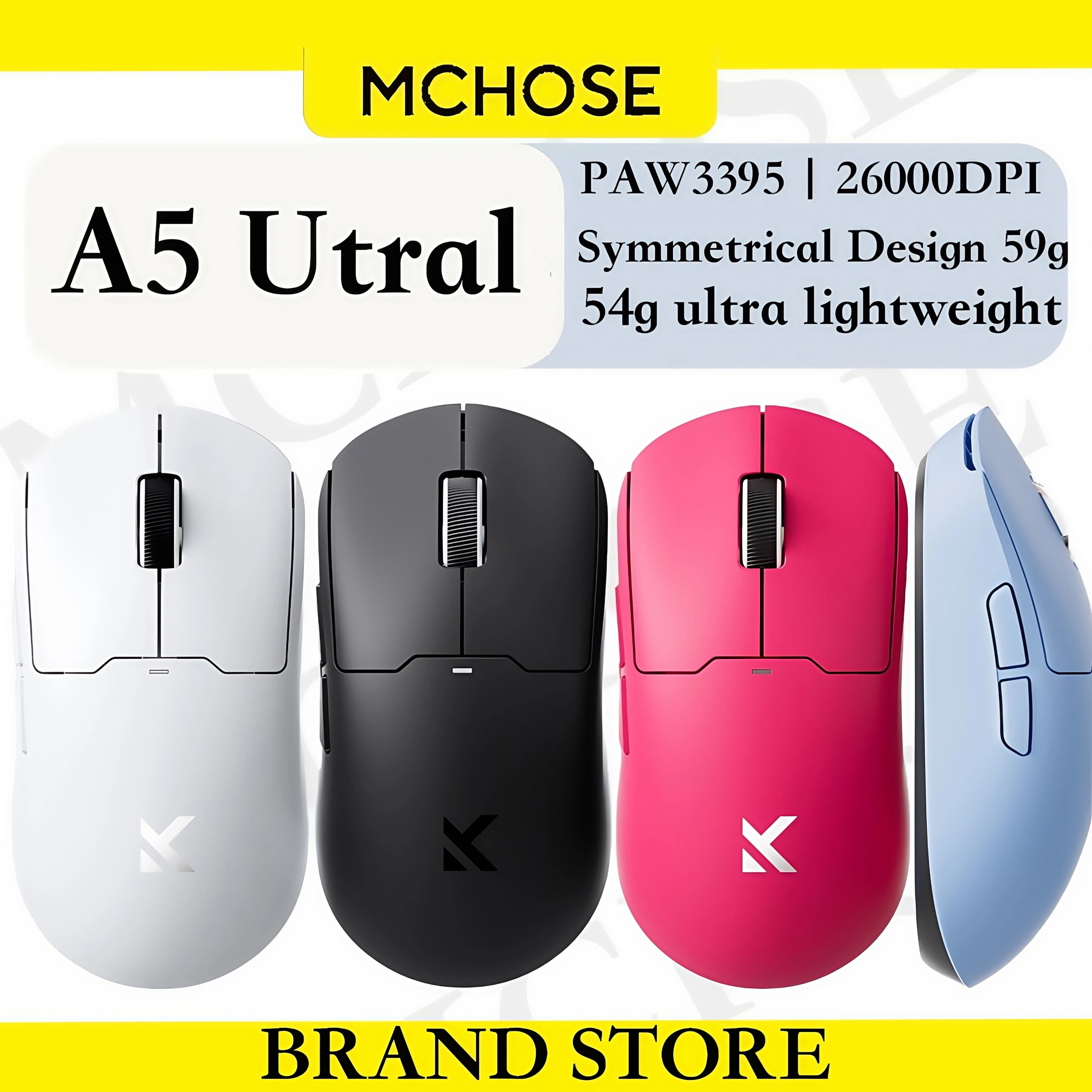

Беспроводная игровая мышь MCHOSE A5 Ultra, симметричный дизайн, 59 г, 8K, закатание PAW3395, 26 точек на дюйм, 130 часов, срок службы батареи, трехрежимное подключение