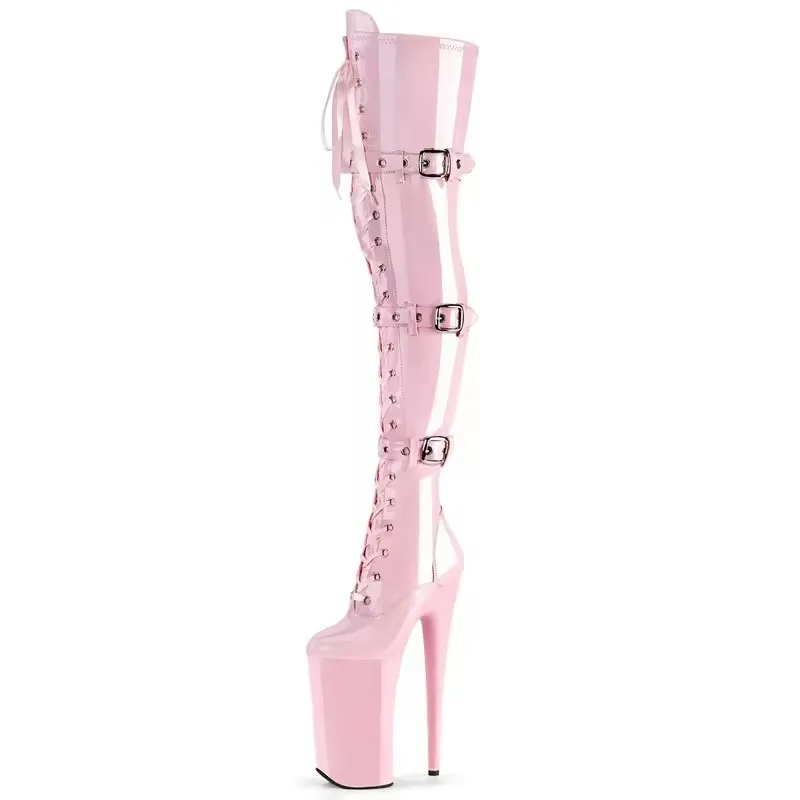 New 23CM/9inches Shiny Patent PU fashion lady High Heel platform Pole Dance Shoes Knee-High Modern Boots