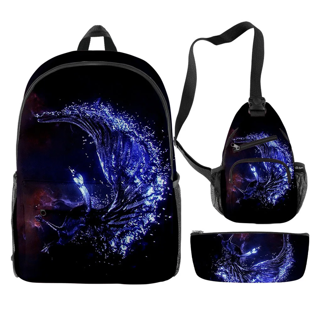 Hip Hop Popular Funny Flame 3D Print 3pcs/Set pupil School Bags Travel Laptop Backpack Chest Bag Pencil Case