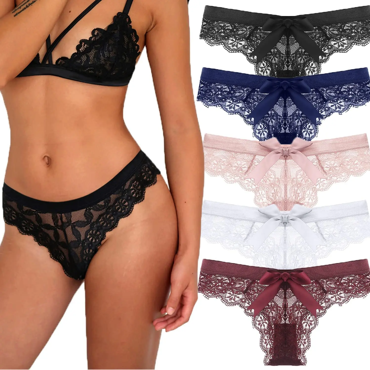 Women\'s Thong Panties T Back Tangas Low Waist See Through Lace Thongs for Women Pack Underwear Women Sexy (1 PCS)