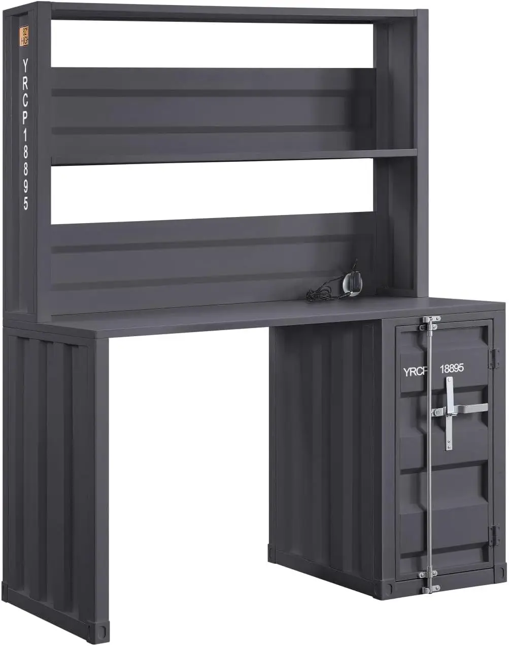 Cargo Metal Frame Desk And Hutch With Storage Base In Gunmetal