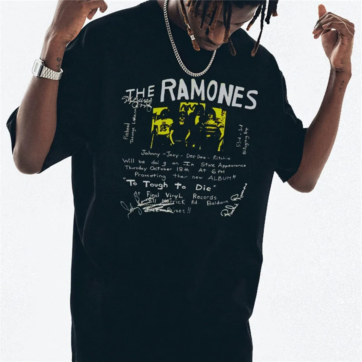 Das Albumcover „Road To Ruin“ der Ramones, Cartoon-Band-Grafik, T-Shirt aus Baumwolle, für Männer und Frauen, Streetwear-Oberteil. – Detail 2
