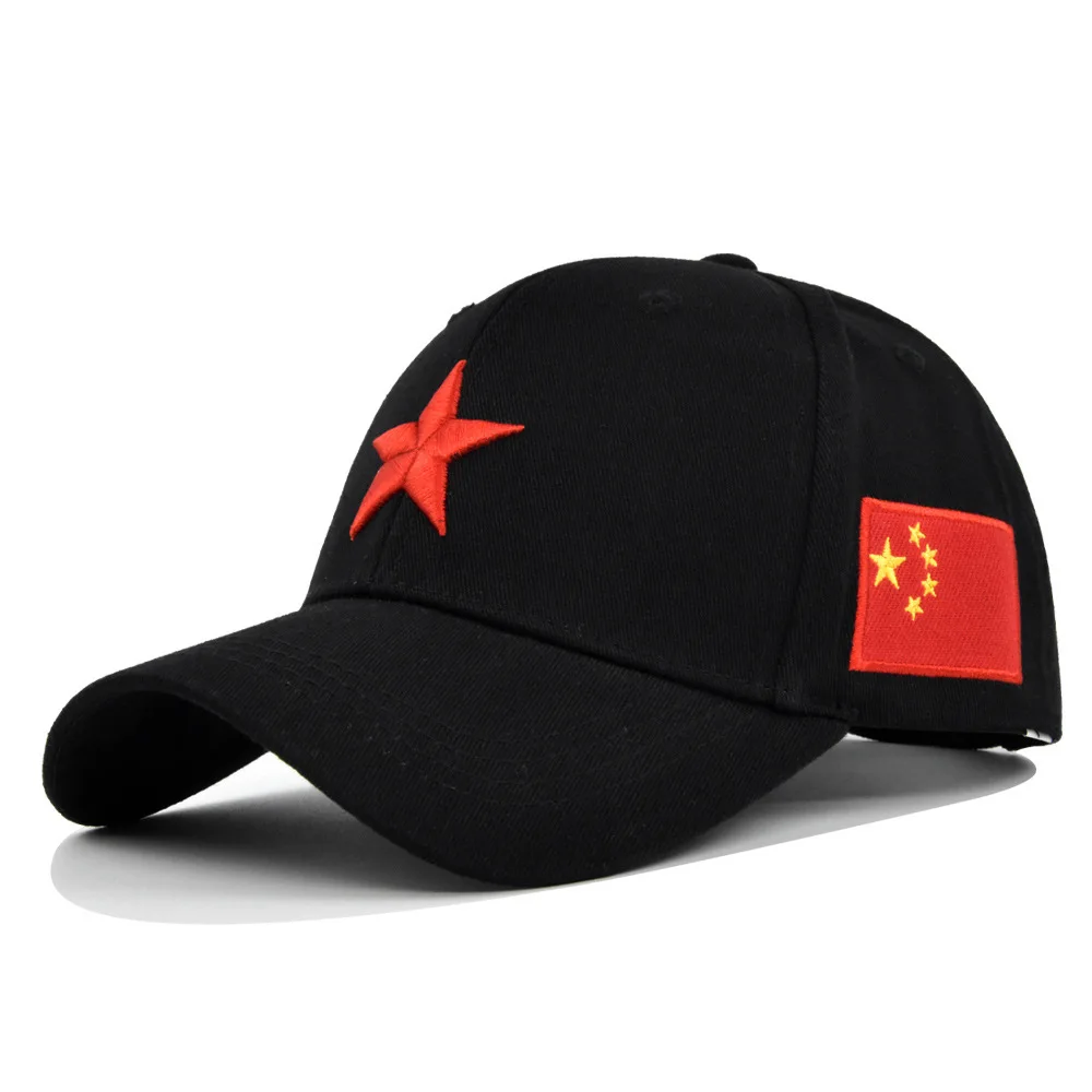 

Five-Pointed Star 3D Embroidered Baseball Cap Sun Curved Brim Chinese Patriotic Hat
