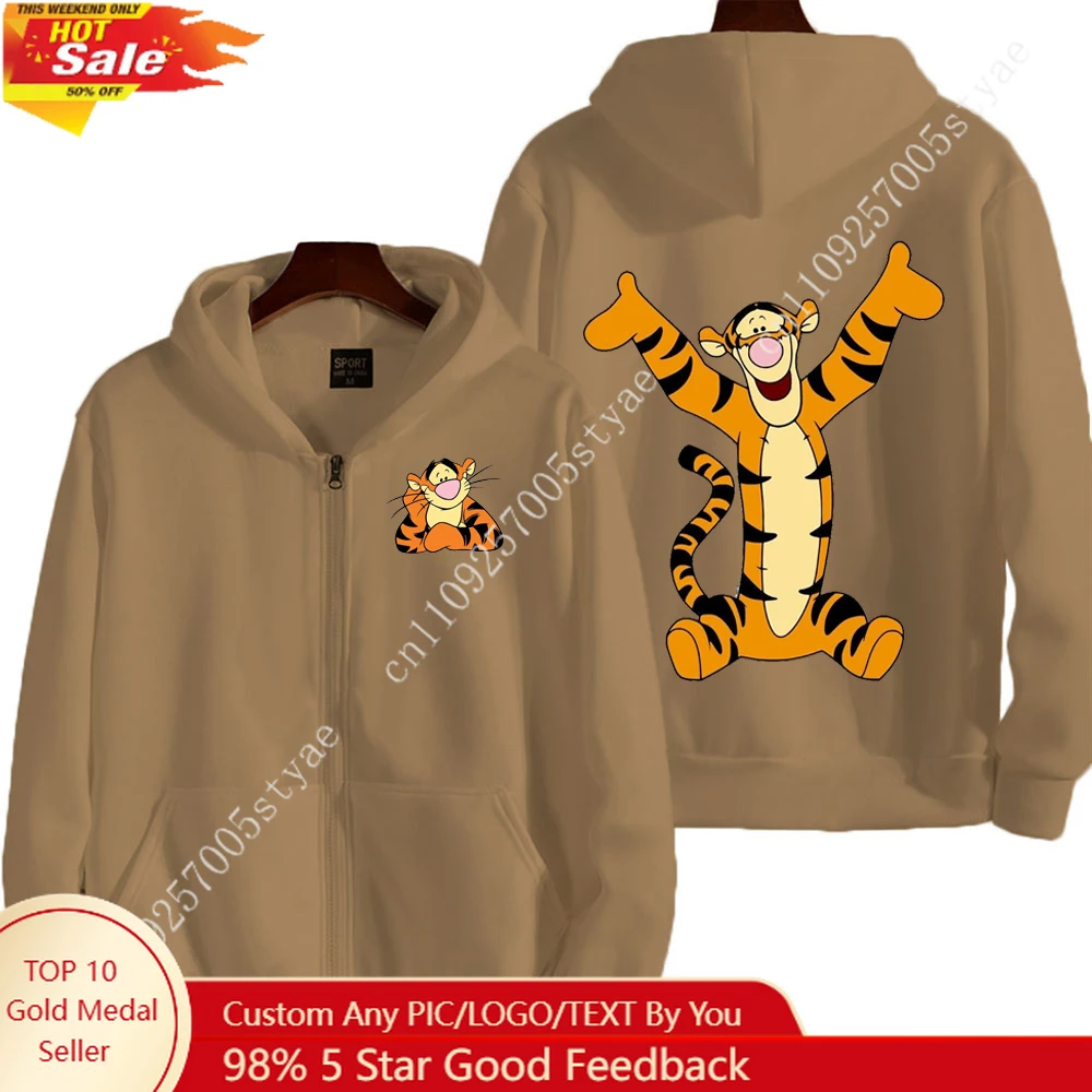 

Tigger Cartoon Anime Women Zipper Hoodie Spring Autumn Men Oversized Sweatshirt 2025 New Fashion Couple Jackets Coats