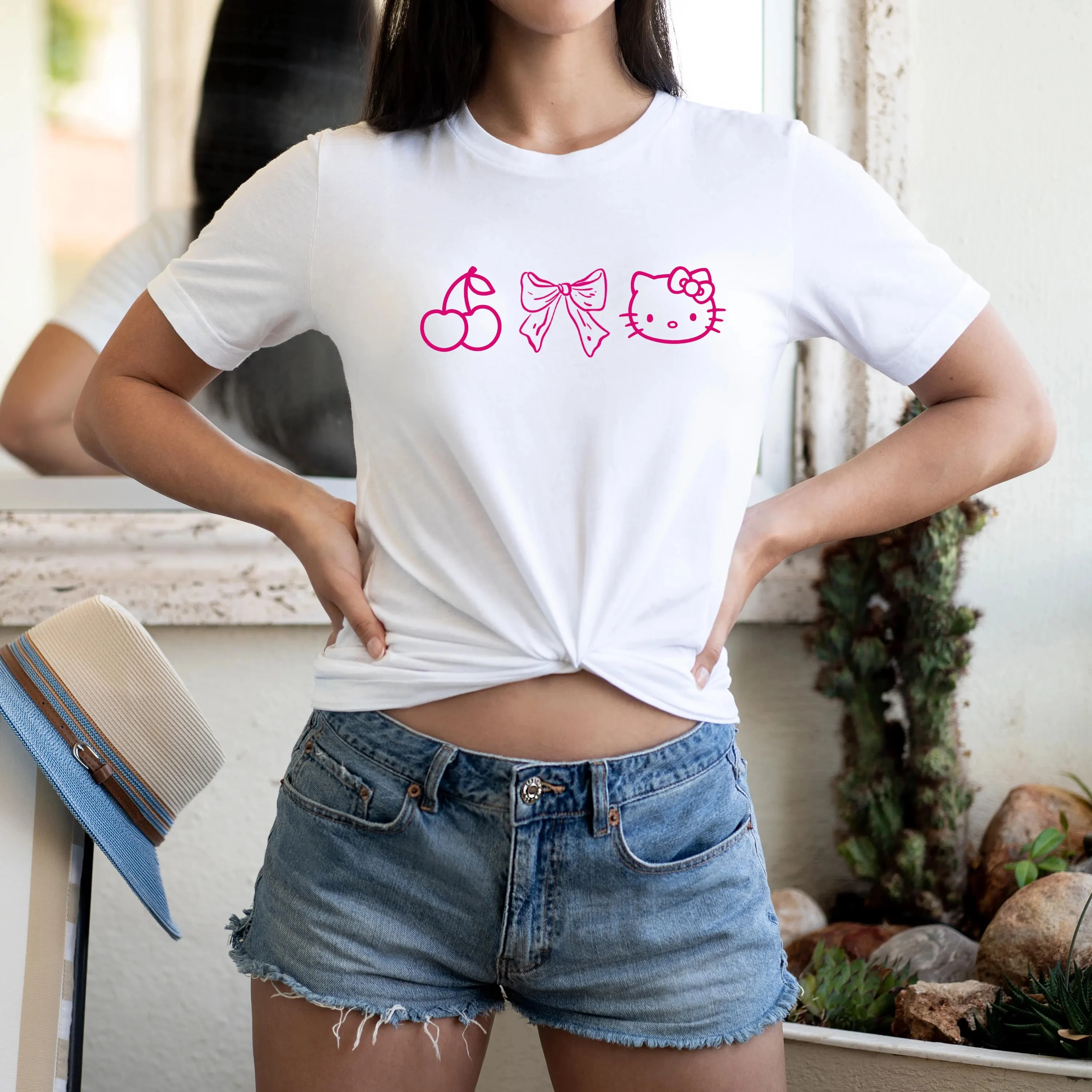 Hello Kitty T-Shirt with Cherries Hello Kitty Bella Canvas T-Shirt Personalized Fan Tee Text Shirt Personalized Cherry