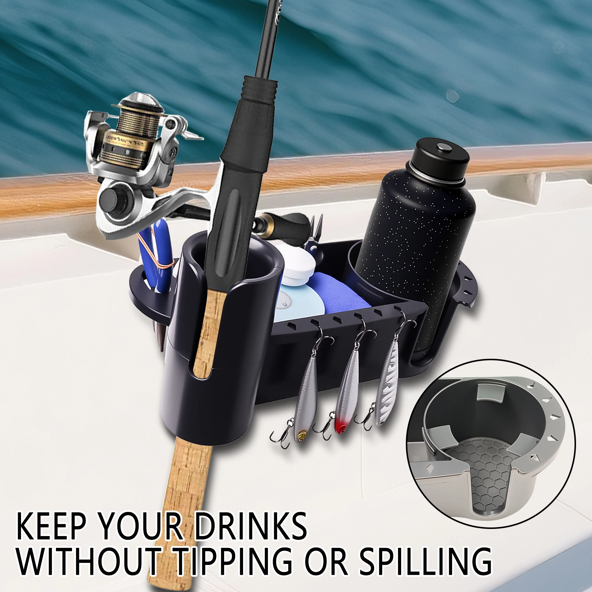 

Boat Cup Holder Storage Accessories Boat Caddy Organizer for Fishing Bass Boat Kayak Pontoon Jon Boat