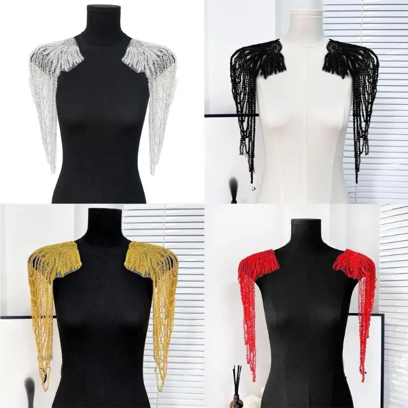 Pair Of Sequins Beads Fringe Shoulder Decorations For Adding Outfits Polyester Materials Easy Application Y08E