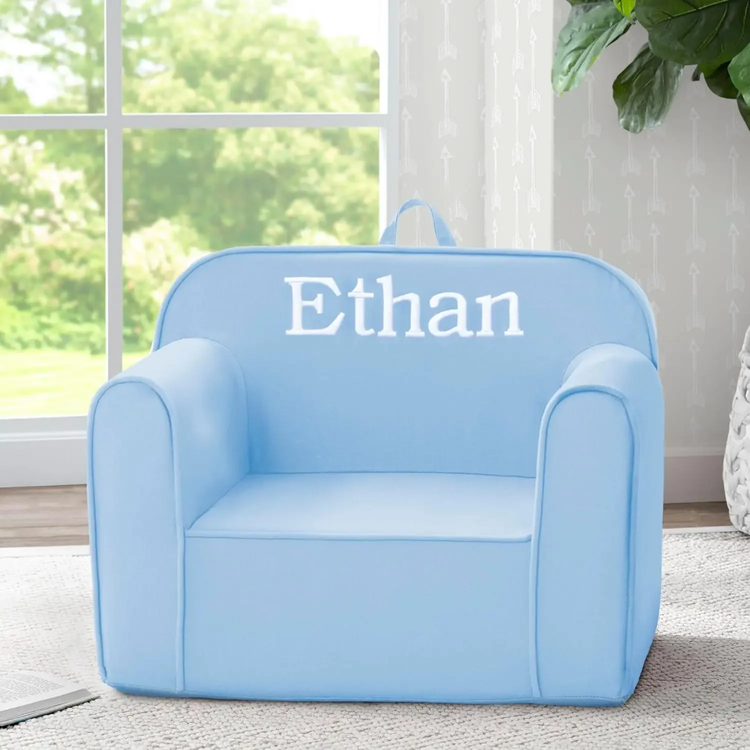 Cozee Chair - Customize with Name – Foam Kids Chair for Ages 18 Months and Up, Powder Blue