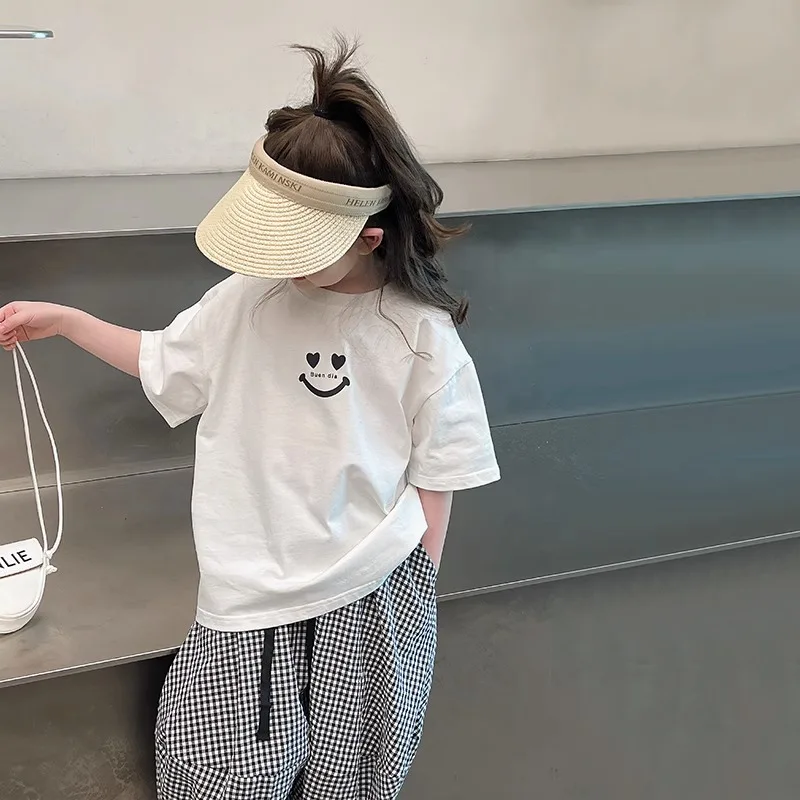 

Korean version of white t-shirt children's fashionable half-sleeved tops summer children'sshort-sleeved tops2025 summer newstyle