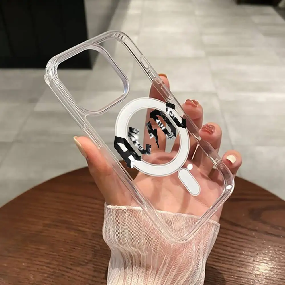 1 قطعة A-AC Rock D-DC Bnad حافظة هاتف مغناطيسية شفافة لهاتف آيفون 17 Air 16 15 Pro Max14 13 11 12 15 XXR XS Plus