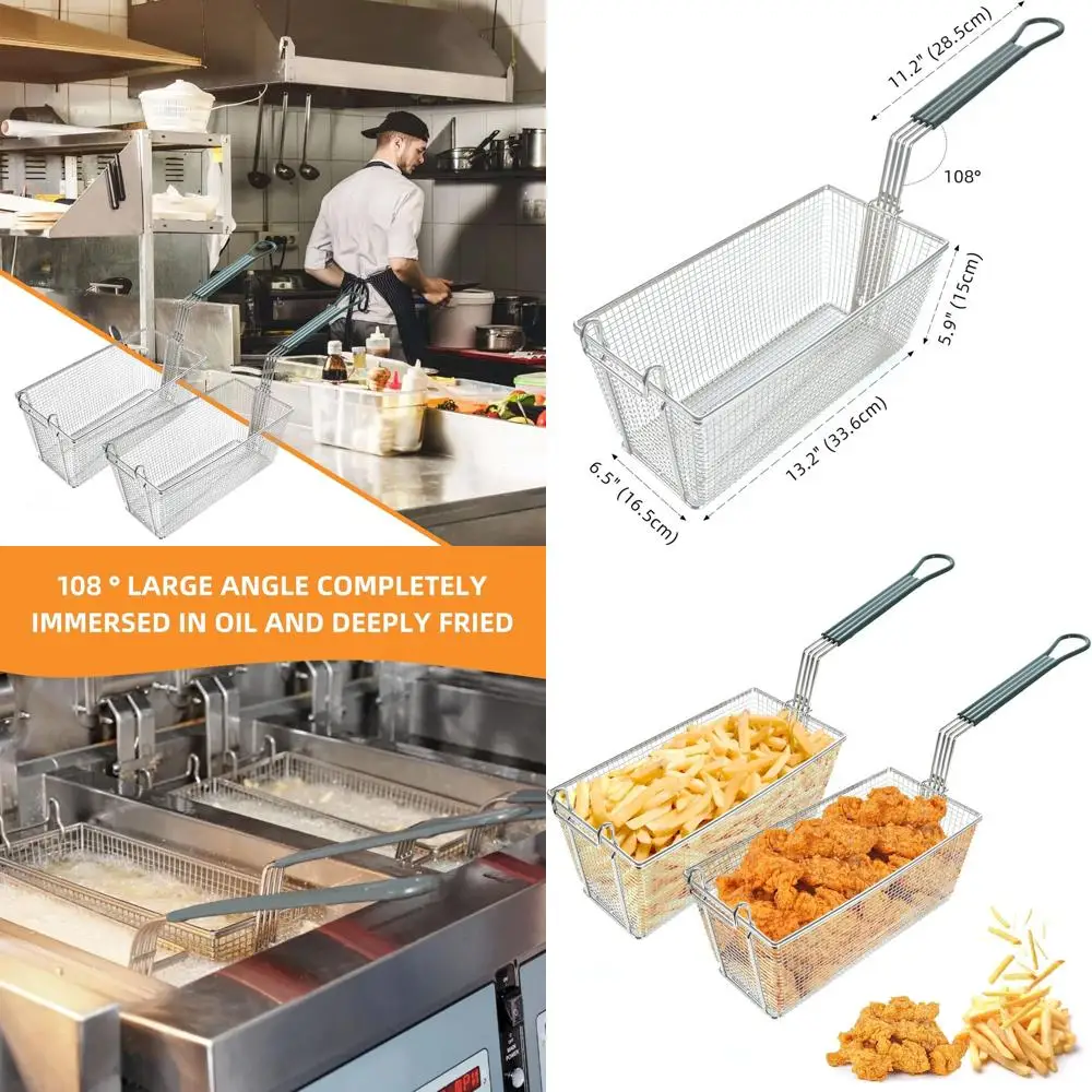 

Front Hook Deep Fry Basket with Non-Slip Grip, 13.2 x 6.5 x 5.9, 11.2 Handle, Simple Setup