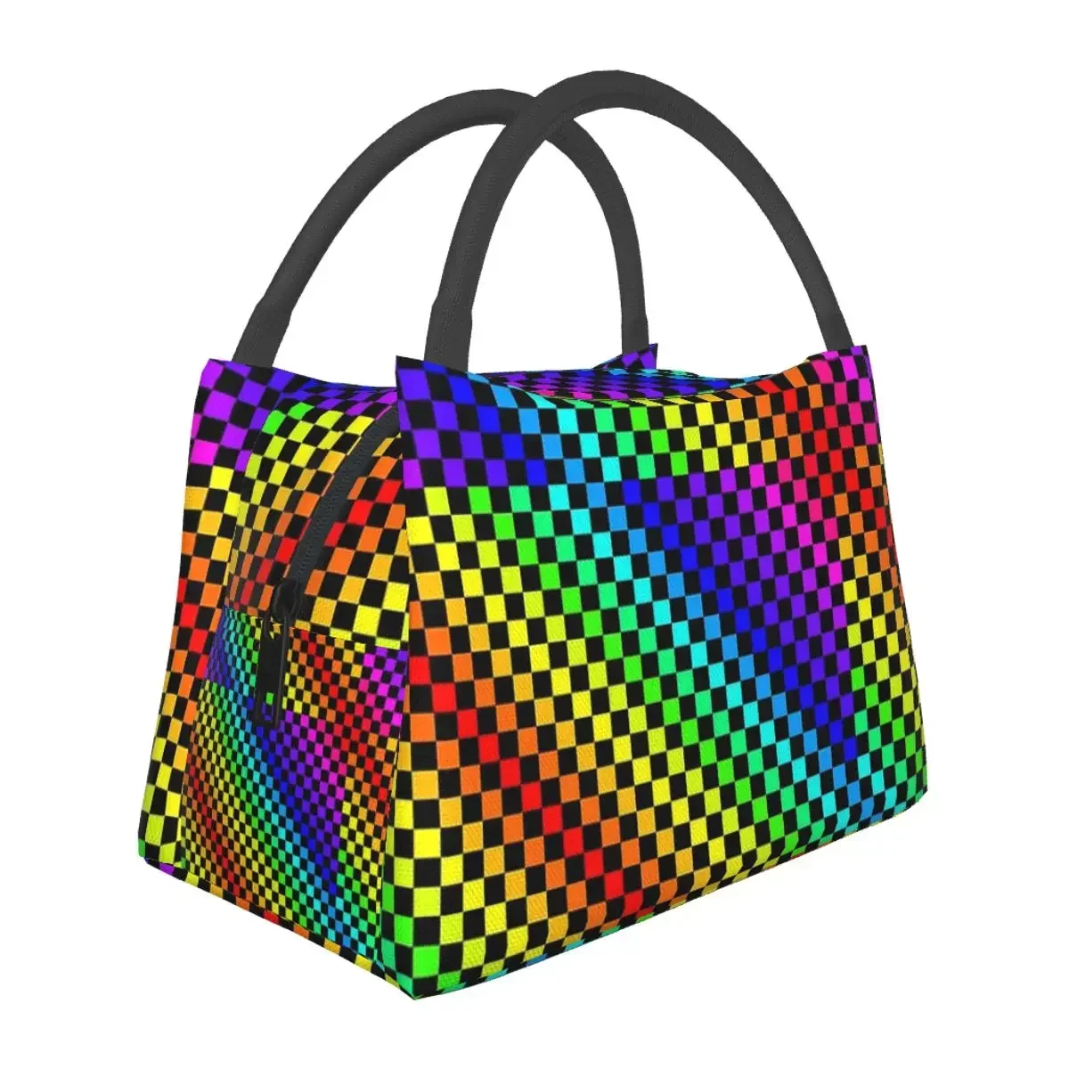 Checkered Rainbows Lunch Bags Insulated Bento Box Lunch Tote Leakproof Picnic Bags Cooler Thermal Bag for Woman Children Work