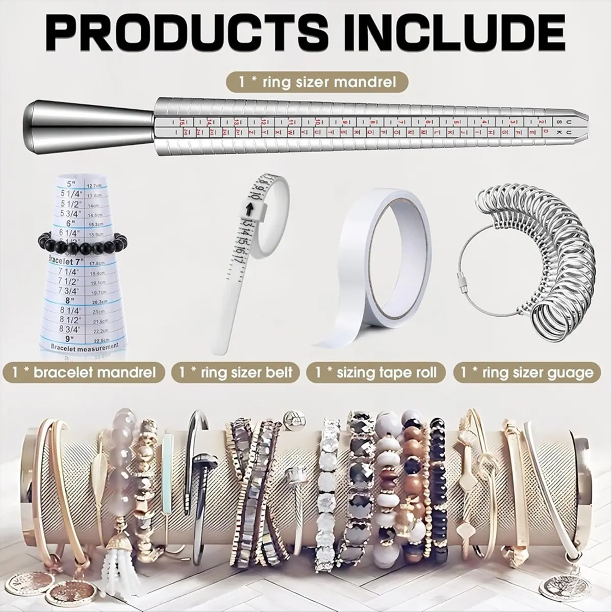 ABCD 5pack Ring Sizer Measuring Tool Kit, US Ring Size 0-13, Adjustable Bracelet Mandrel 5-9