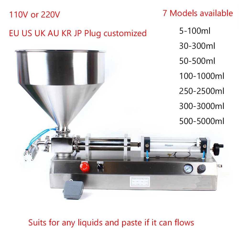 

220V/110V Quantitative Paste Liquid Filling Machine 5-5000ml Pneumatic Bottle Filler for Fruit juice Facial Cream Honey Shampoo