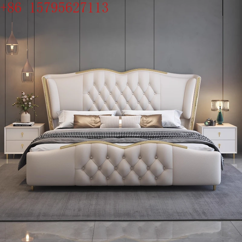 

Двуспальная кровать 180x200 см из искусственной кожи, современная, с деревянным каркасом и изголовьем, размер Super King, роскошная мебель для спальни, Queen-size, для дома