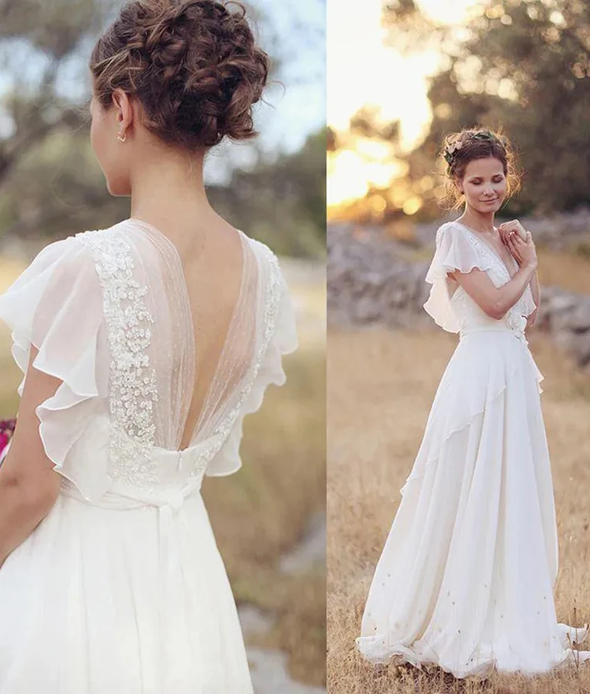 

Customized Graceful Chiffon A-Line Lace Ruffles 3D Bow Evening Dress Temperament V-Neck Floor Length Bespoke Occasion Gowns