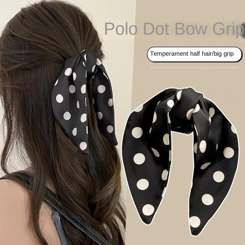 Polka Dot Boog Haarclip Voor Vrouwen, Middelgrote Haarklauw Voor Paardenstaart, Haai Achterkant Van Hoofd Haar Clip