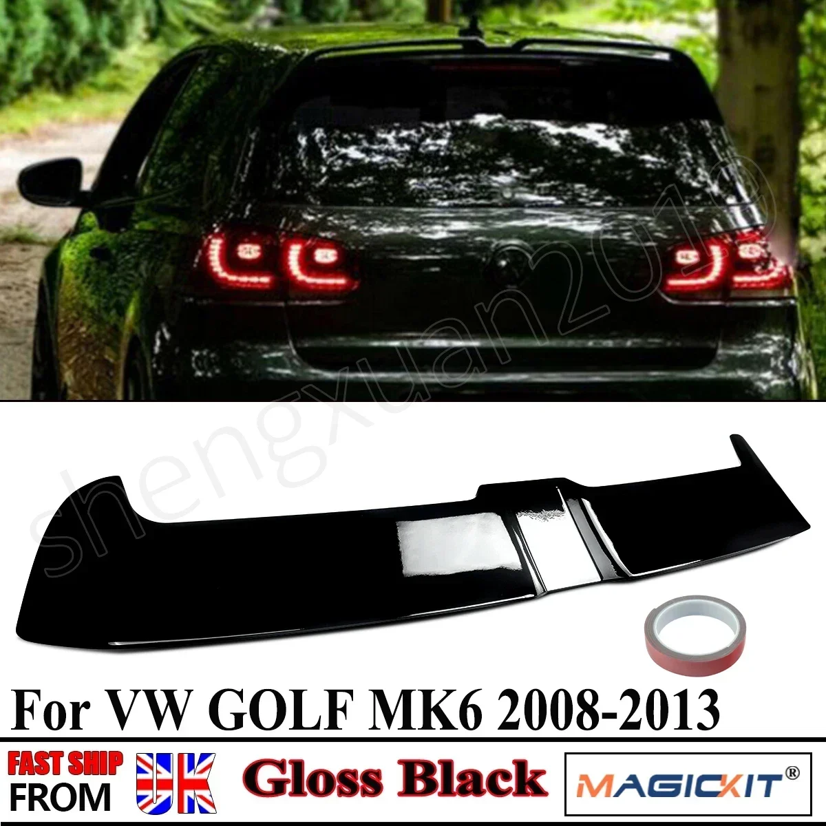 FOR VW GOLF MK6 2008-2013 REAR OETTINGER STYLE ROOF SPOILER WING LIP GLOSS BLACK