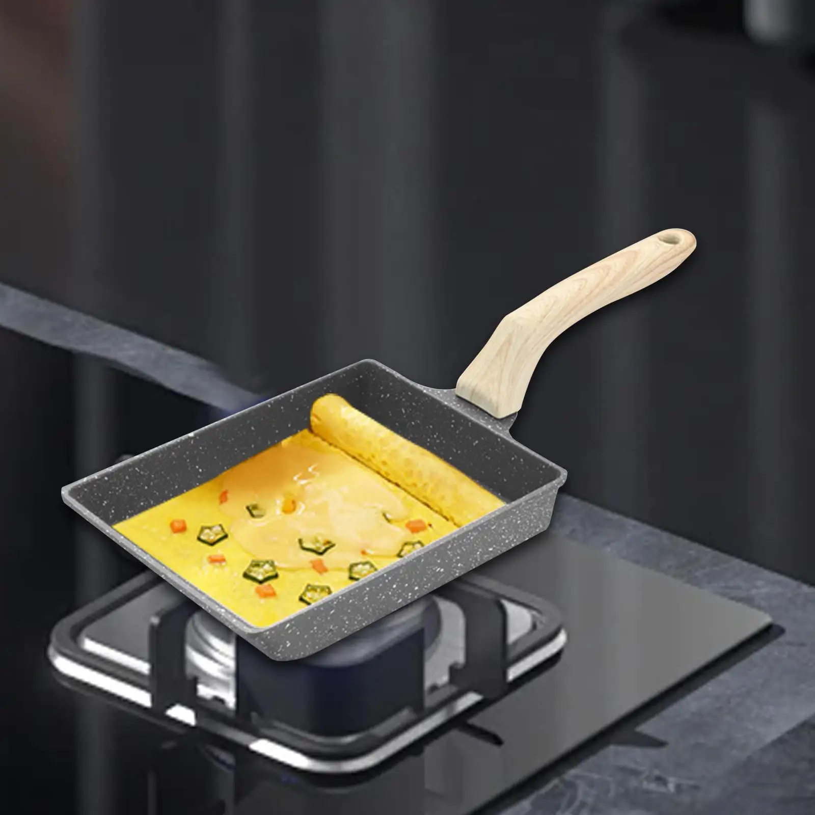 Tamagoyaki Pan Cookware Multipurpose Skillet Wooden Handle Aluminum Alloy Baking