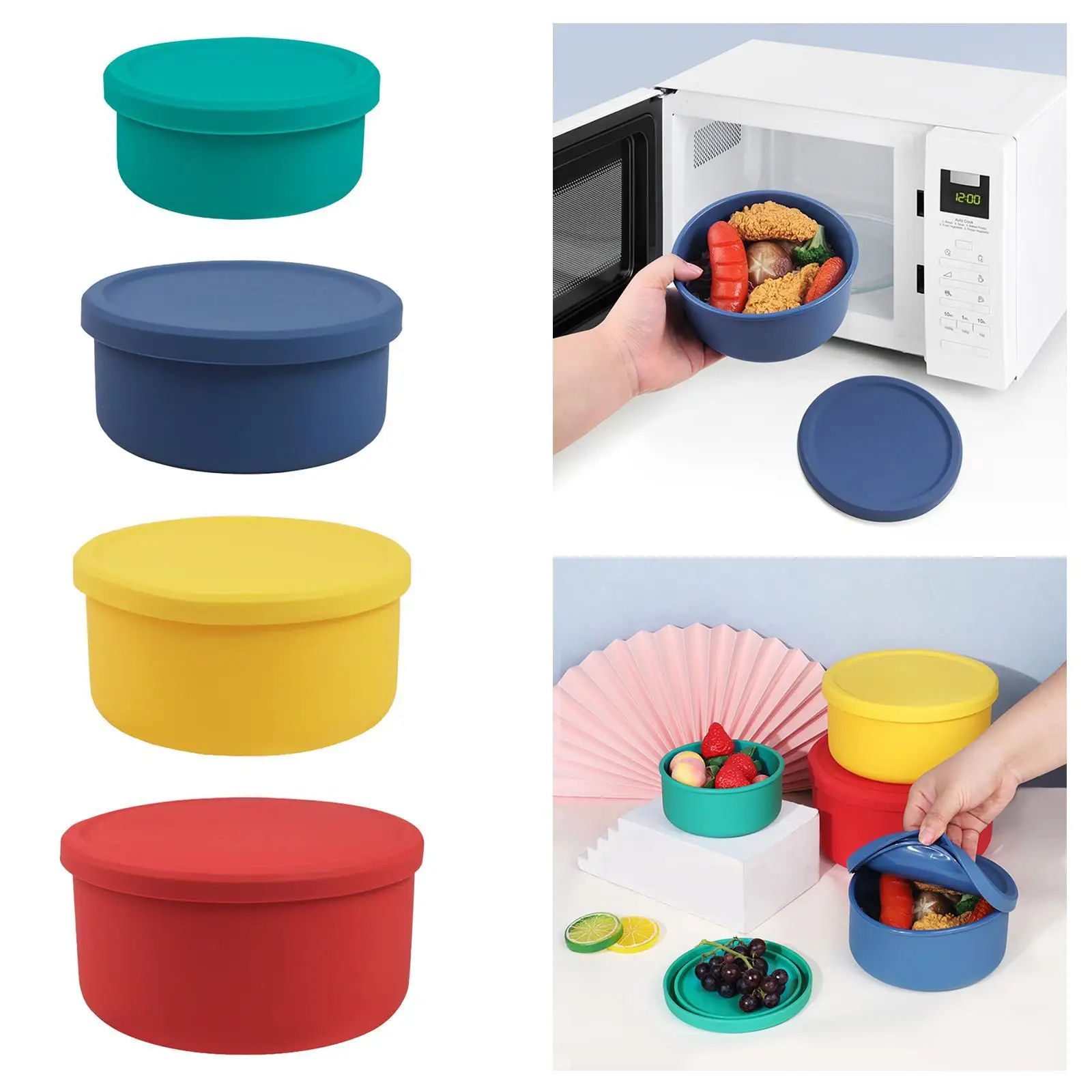 

Silicone Compact Stackable Simple Round Lunch Boxes for Kids Camping Student