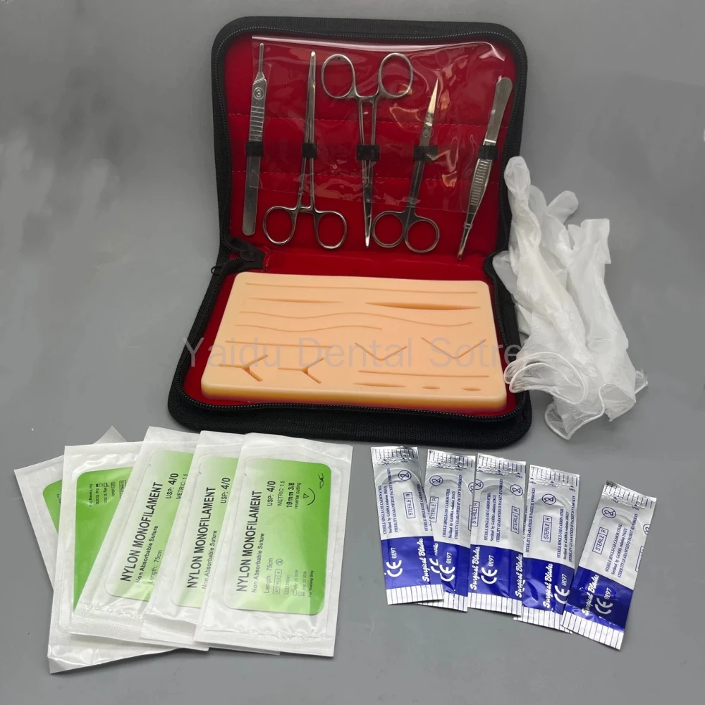 

1 комплект, набор для практики наложения швов полости рта, набор инструментов, хирургические шовные инструменты, рабочие инструменты и материалы, плоскогубцы, пинцет, игла