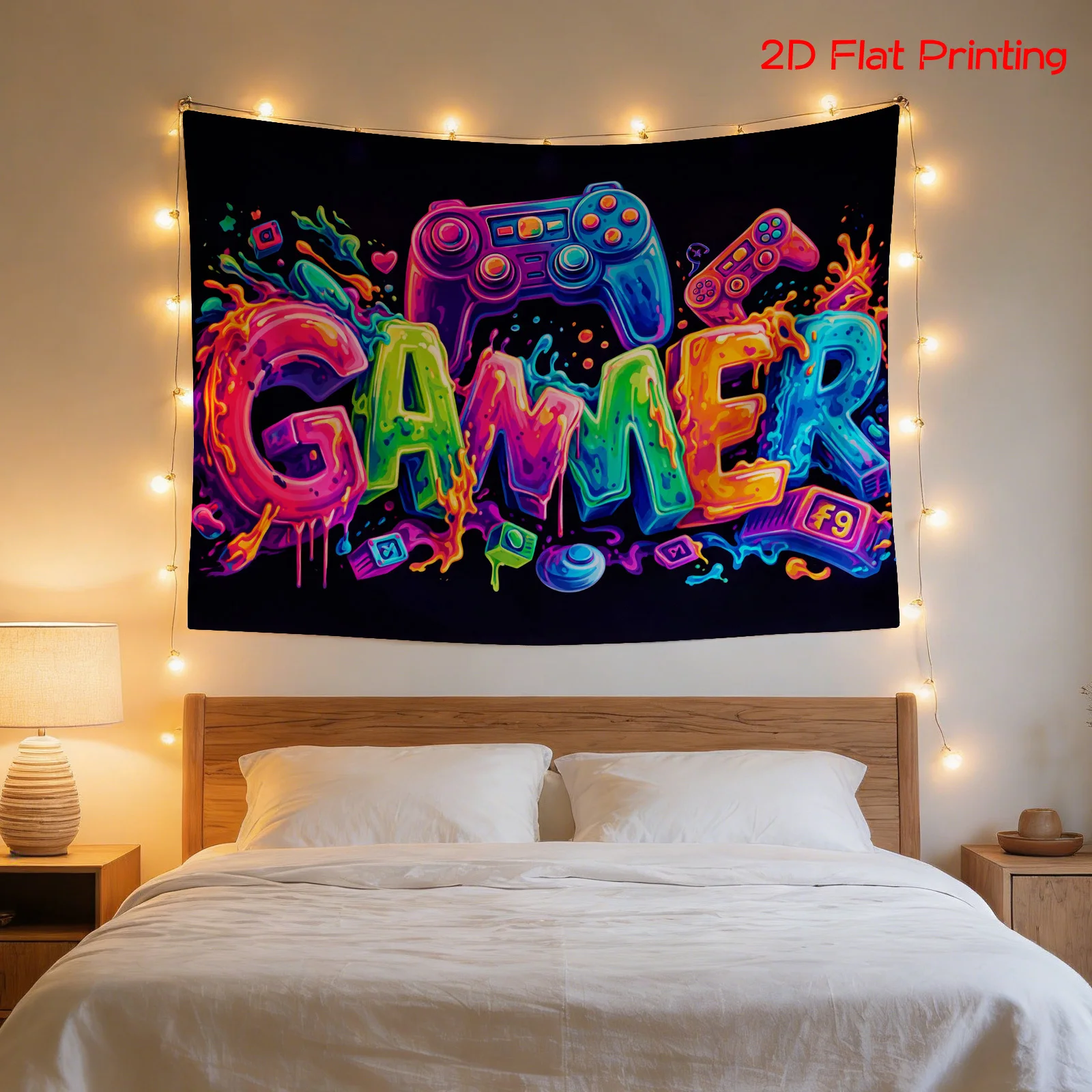 Neon Graffiti Gamer Tapestry Wall Hanging Gaming Controller Art Decor Pop Culture Room Poster 180x320cm