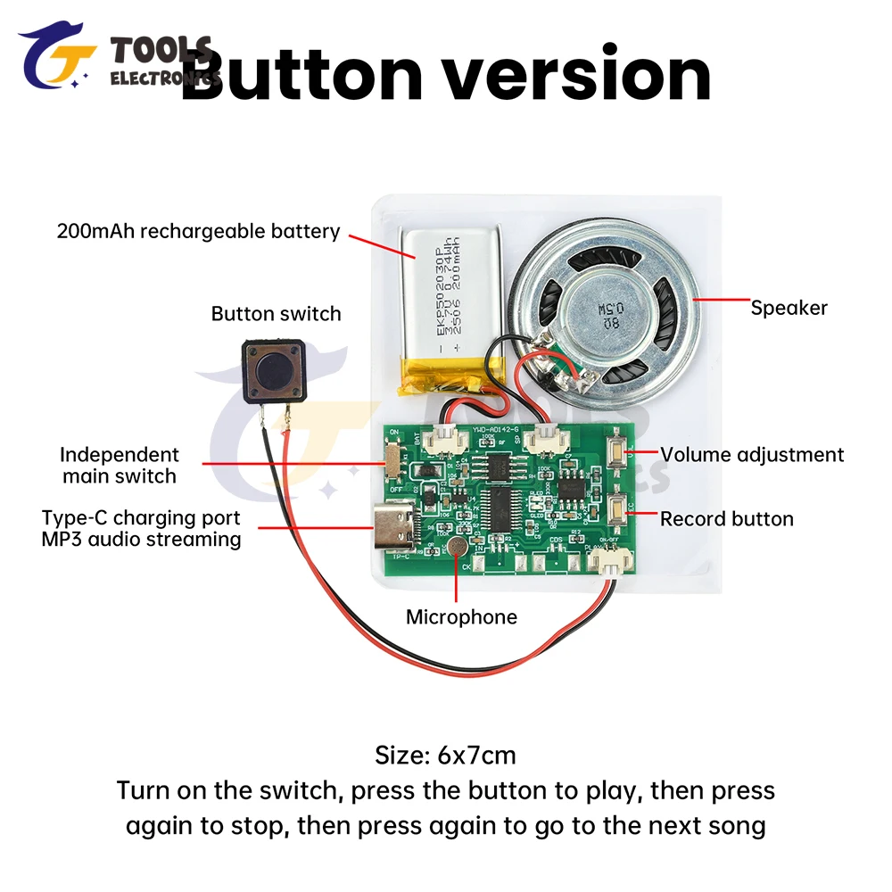 Modulo audio registrabile USB Memoria da 8 M Chip di riproduzione di registrazione fai-da-te per biglietti d'auguri parlanti Giocattolo audio Regalo di compleanno