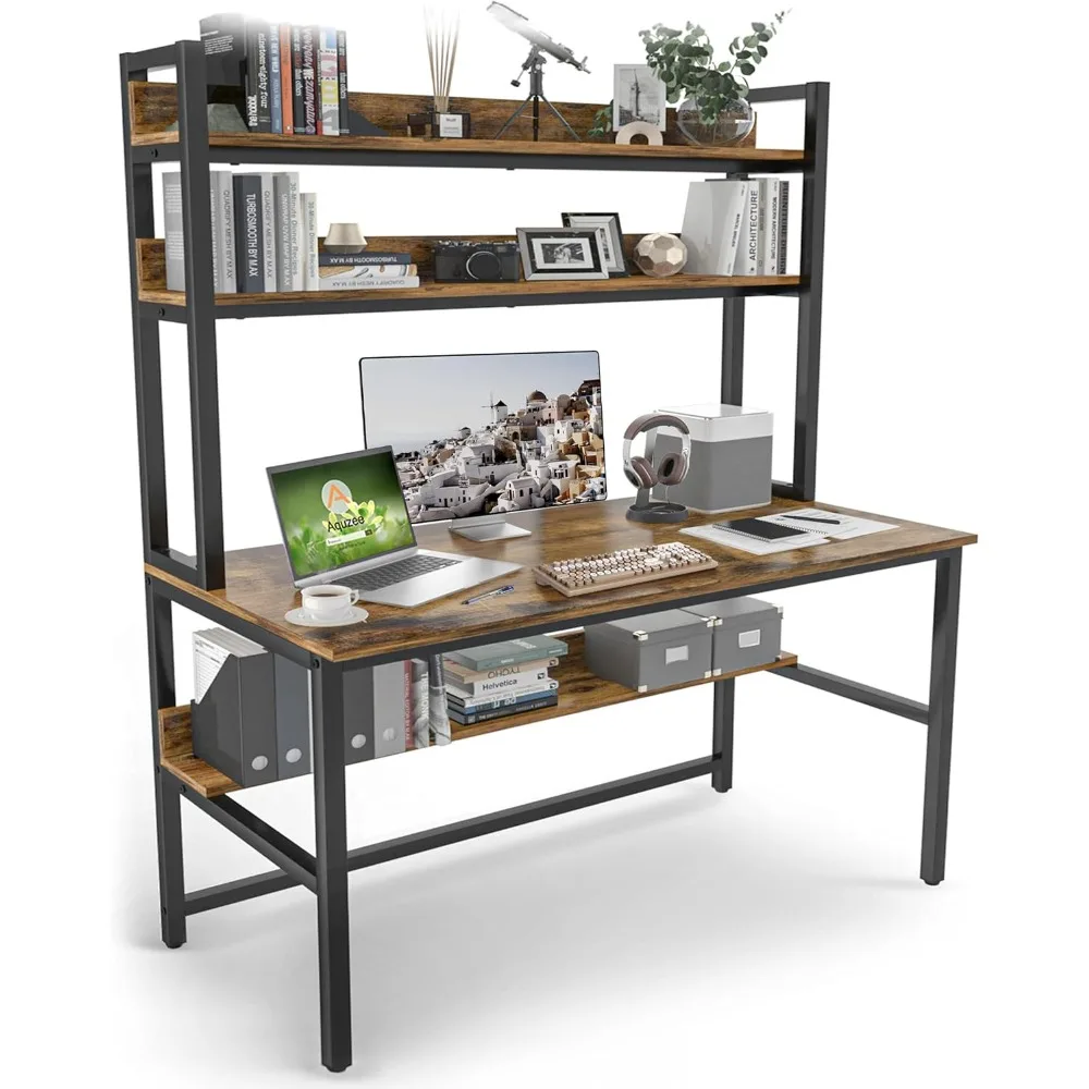 

Computer Desk with Hutch Bookshelves, 55 Inch Home Office Writing Desk with Space Saving Design, Gaming Table Organized Desk wi