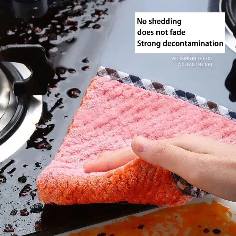 Kitchen towel Rag microfiber kitchen rag dish cloth non-stick oil thickened table cleaning cloth absorbent scouring pad home