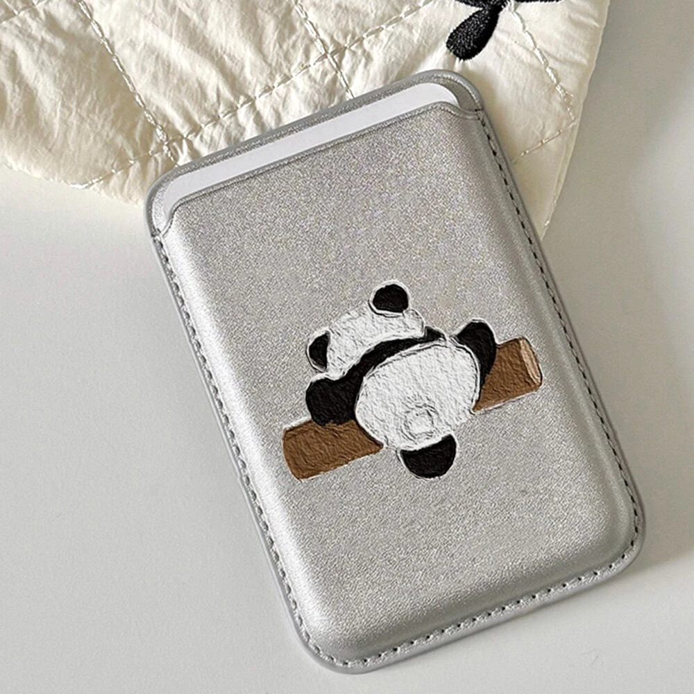 Niedliche Panda-Leder-Kartenhülle für Magnetische Hüllen, Geeignet für alle iPhones, für Magsafe-Kartenhalter, Handy-Rückentasche – Detail 1