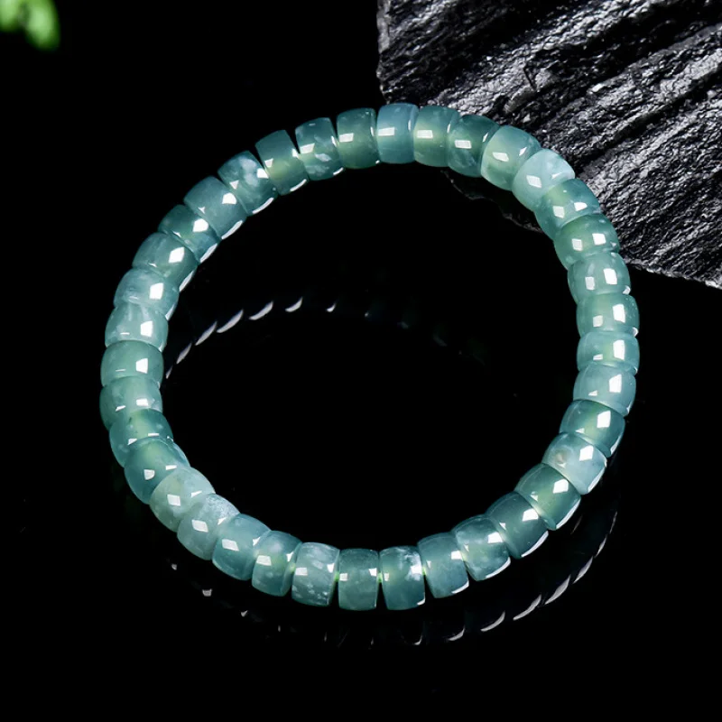 

Natural Blue Jadeite Old Beads Adjustable Bracelet, Strong Light Effect Healing Energy Women