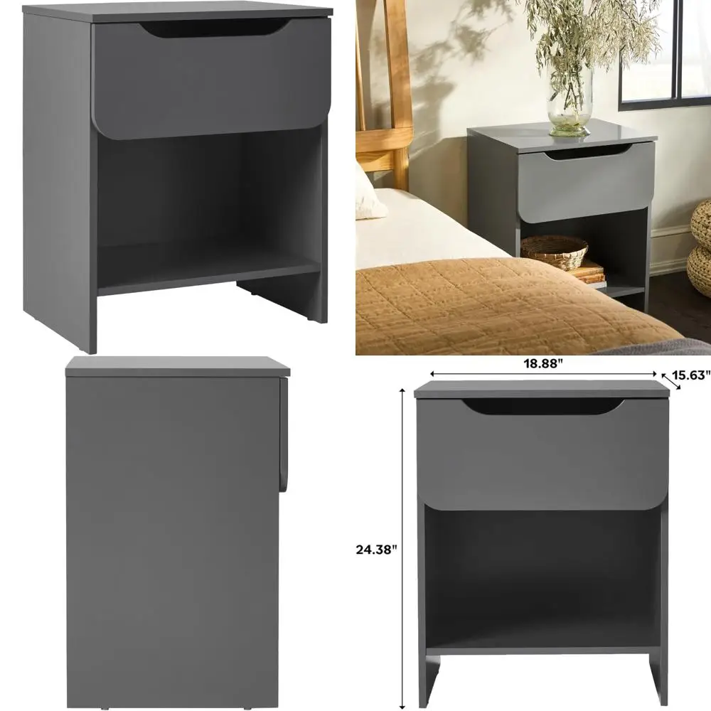 

contemporary 1-drawer nightstand, 20", dark gray, minimalist design