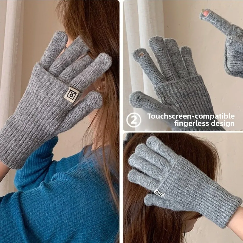 

Полезные теплые перчатки с длинными пальцами, ветрозащитные, морозостойкие зимние перчатки, эластичные вязаные однотонные варежки для катания на лыжах, уличные велосипедные перчатки