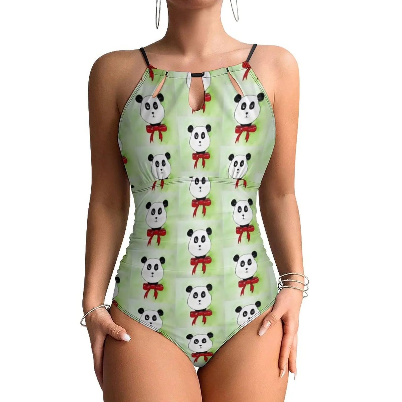 Panda Bear Cartoon Swimsuit Cute Animal One-Piece Swimwear Push Up Trend Bathing Suits Sexy Fitness Graphic Beachwear