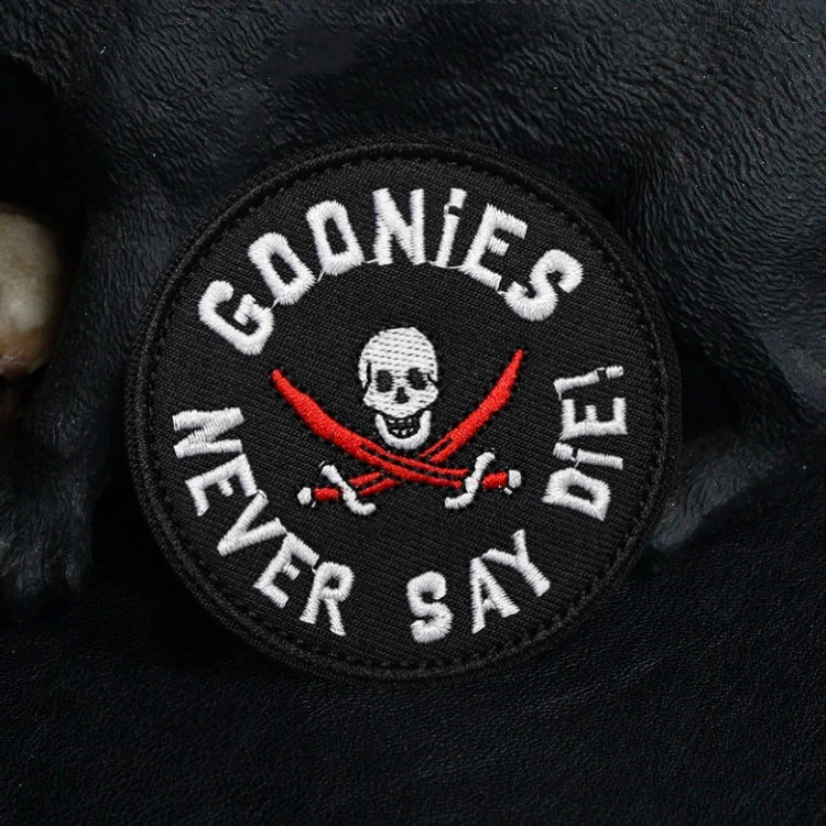 Goonies Never Say Diei Embroidered Patches for Clothing Skull Tactical Morale Badge ARMY Military Hook and Loop Backpack Sticker