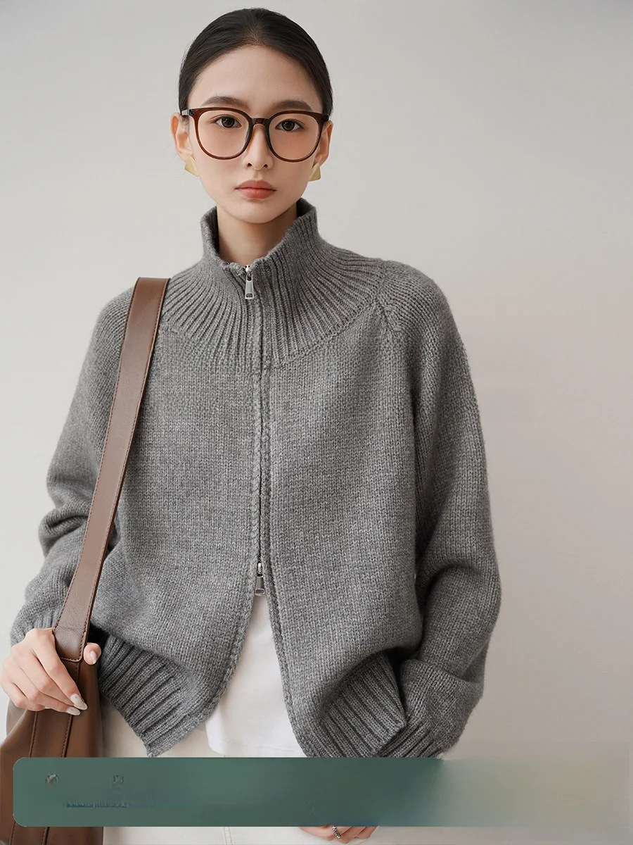 

Женский вязаный кардиган Achu с высоким воротником на молнии, свободного кроя, в стиле оверсайз, для создания элегантного образа, осенняя коллекция