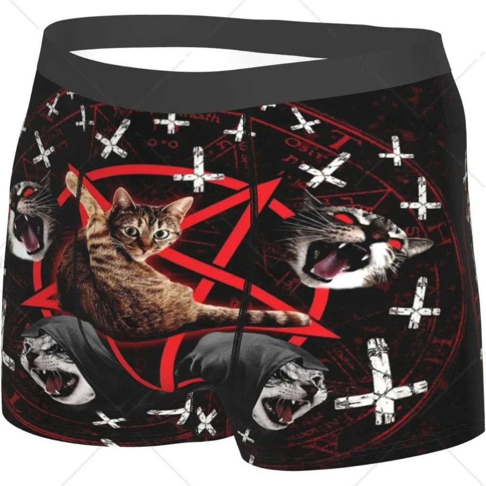 Cats and Cross Men\'s Funny Underwear Boxer Briefs Slight Elasticity Male Shorts, Novelty Stylish Gift for Men Boys