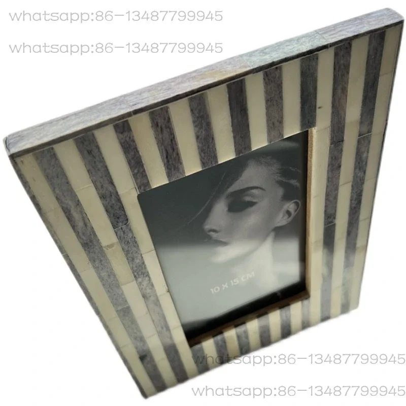 Teak & Bone Photo Frame, Vintage European American Style Tabletop Picture Holder for Villa Model Room Decor