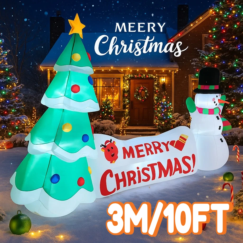 

3 м/10 футов Снеговик Рождественская елка Рождественские украшения Домашние надувные игрушки со светодиодными фонарями Двор Рождественская вечеринка Diy украшения поставки