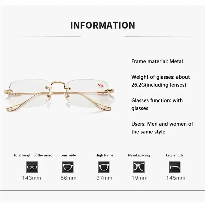 Rimless Photochromic Myopia Glasses Luxury Women Men Color-changing Nearsighted Eyewear Discolored Anti Blue Light Glass