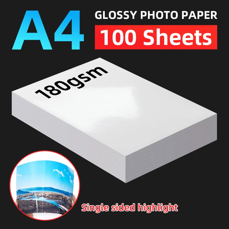 100 sheets of inkjet photo paper, glossy, 18.5x11 inches, 180g, 200g professional photo paper in A4 size, instantly dry, suitabl
