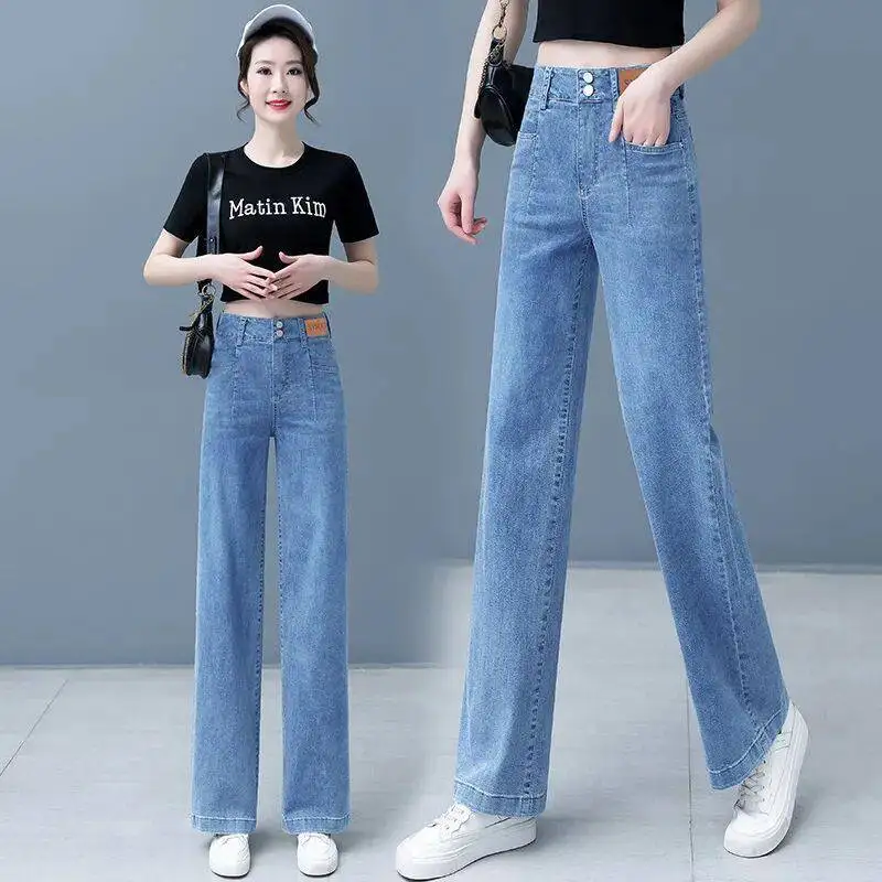 Wide-Leg Jeans Women's Summer Thin 2024 New High-Waisted Loose Straight Legs Denim Pants Slim Casual Street Baggy Jeans Trousers